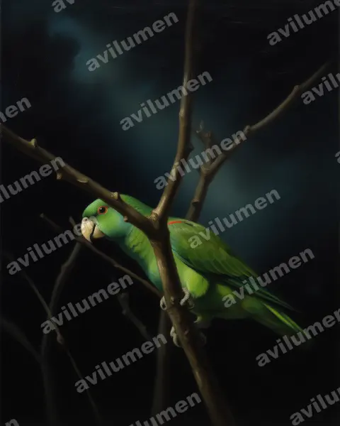 Ilustración en Óleo: Prioniturus platenae (Lorito-momoto de Palawan)