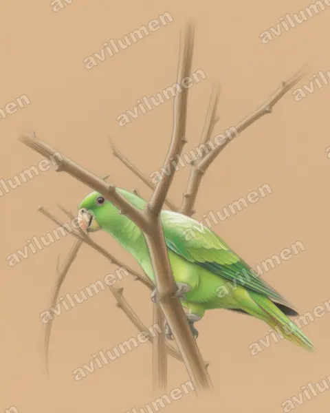 Ilustración en Lápiz de color: Prioniturus platenae (Lorito-momoto de Palawan)