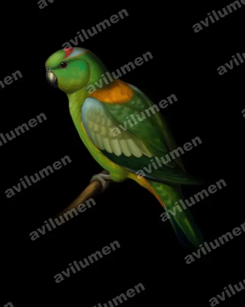 Oil illustration: Prioniturus platurus (Golden-mantled Racket-tail)