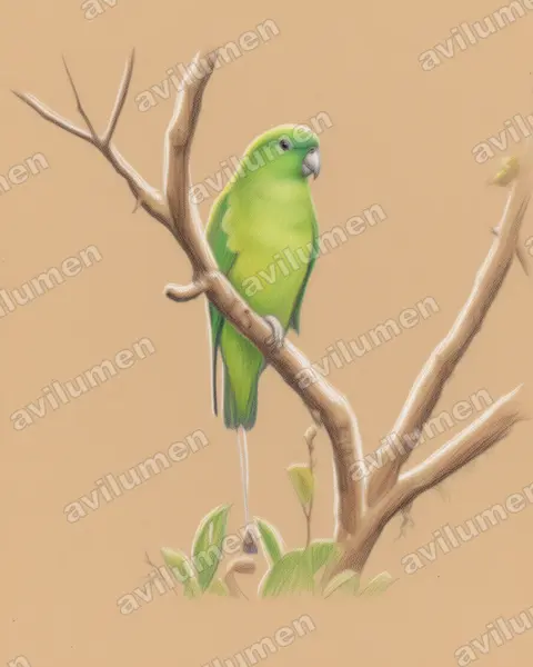 Ilustración en Lápiz de color: Prioniturus waterstradti (Lorito-momoto de Mindanao)