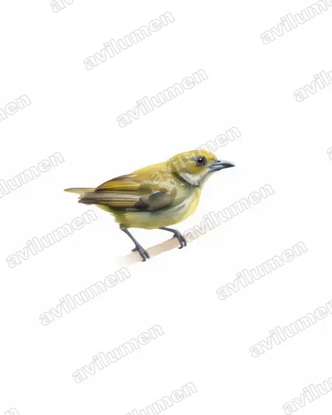 Watercolor illustration: Prionochilus maculatus (Yellow-breasted Flowerpecker)