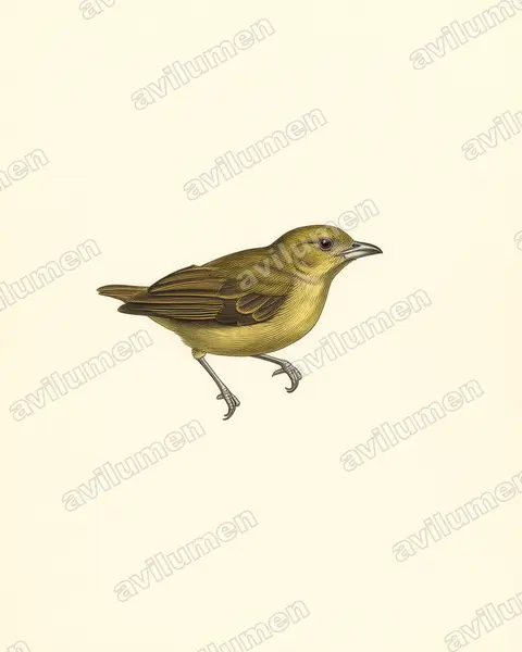 Vintage plate illustration: Prionochilus maculatus (Yellow-breasted Flowerpecker)