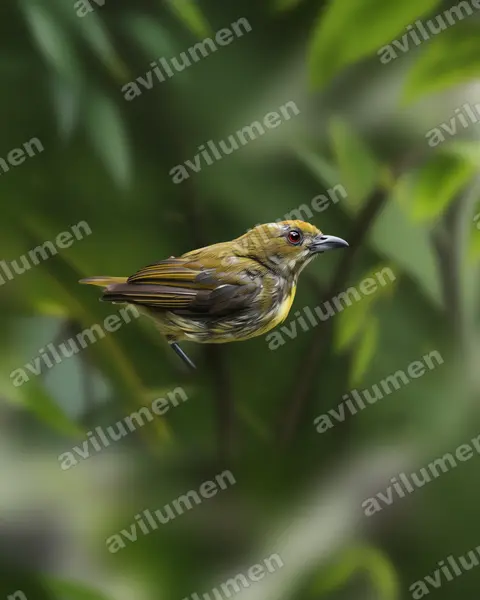 Realistic illustration: Prionochilus maculatus (Yellow-breasted Flowerpecker)