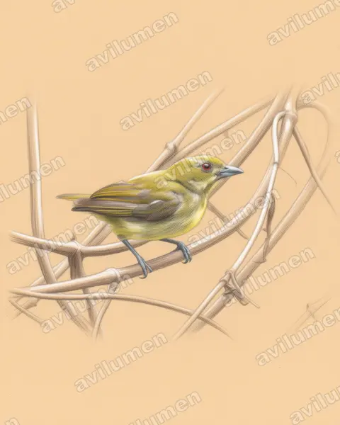 Colored pencil illustration: Prionochilus maculatus (Yellow-breasted Flowerpecker)