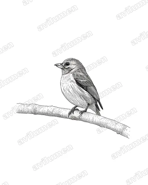 Illustration Encre : Prionochilus olivaceus (Dicée olive)