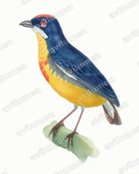 Watercolor illustration: Prionochilus percussus (Crimson-breasted Flowerpecker)