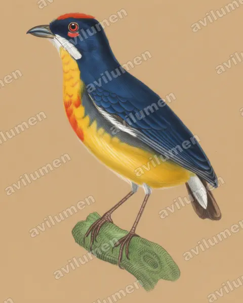 Colored pencil illustration: Prionochilus percussus (Crimson-breasted Flowerpecker)