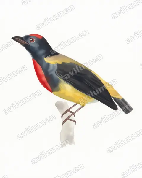 Watercolor illustration: Prionochilus thoracicus (Scarlet-breasted Flowerpecker)