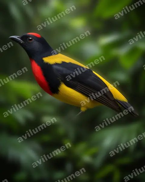 Realistic illustration: Prionochilus thoracicus (Scarlet-breasted Flowerpecker)
