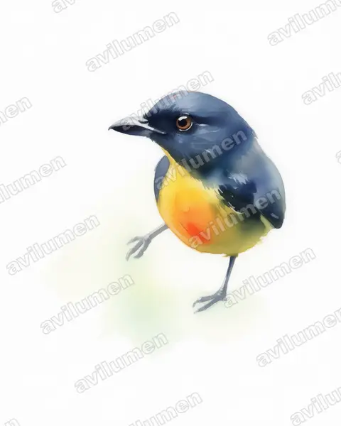 Illustration Aquarelle : Prionochilus xanthopygius (Dicée à croupion jaune)