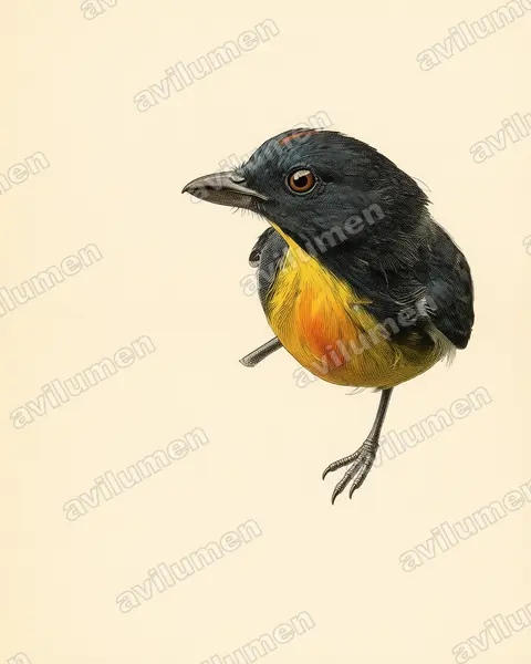Illustration Planche ancienne : Prionochilus xanthopygius (Dicée à croupion jaune)