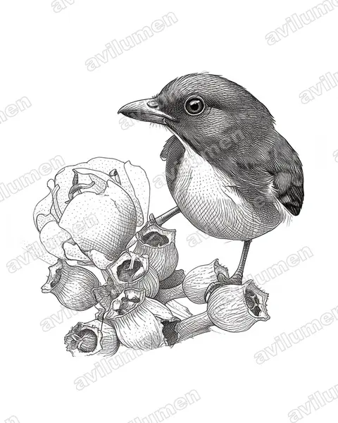 Illustration Encre : Prionochilus xanthopygius (Dicée à croupion jaune)