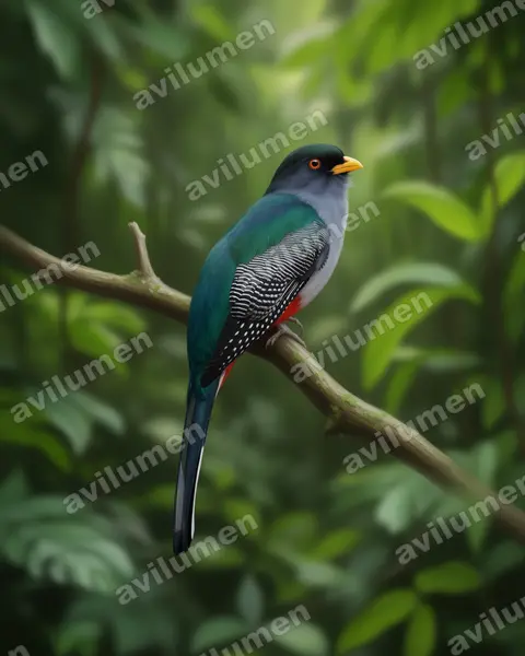 Illustration im Stil Realistisch: Hispaniolatrogon (Priotelus roseigaster)