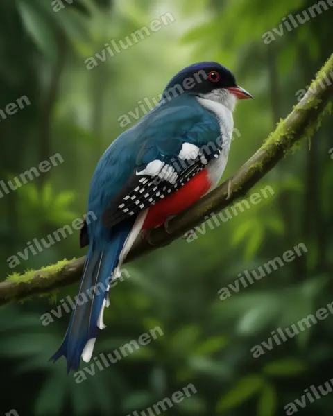 Ilustración en Realista: Priotelus temnurus (Trogón tocororo)
