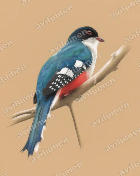 Ilustración en Lápiz de color: Priotelus temnurus (Trogón tocororo)