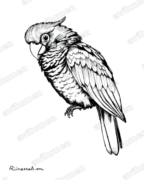 Ink illustration: Probosciger aterrimus (Palm Cockatoo)
