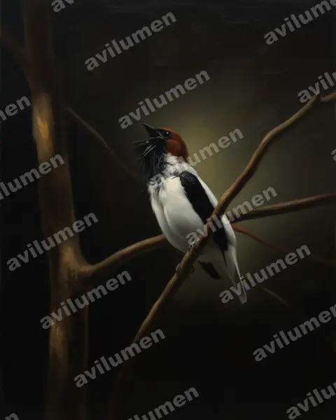 Illustration Huile : Procnias averano (Araponga barbu)