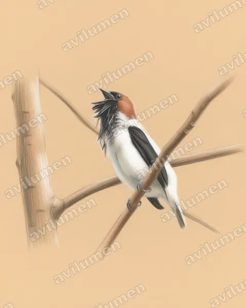 Illustration Crayon de couleur : Procnias averano (Araponga barbu)