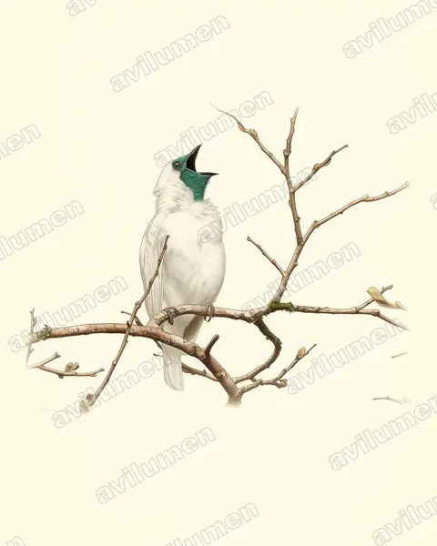 Illustration im Stil Historische Tafel: Nacktkehl-Glockenvogel (Procnias nudicollis)