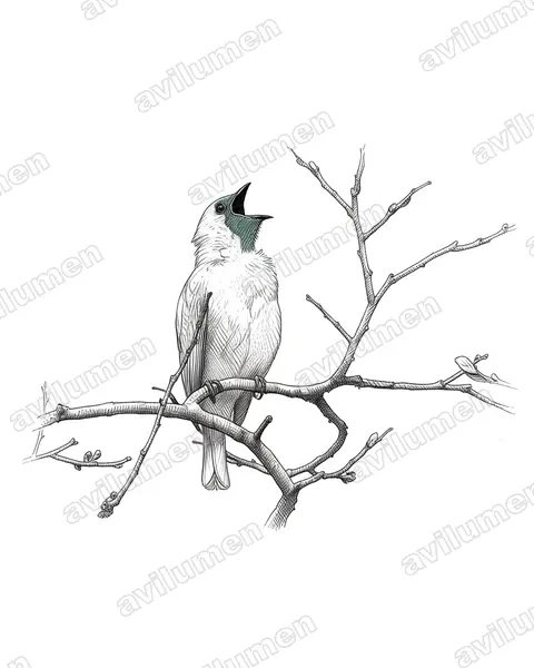 Illustration im Stil Tusche: Nacktkehl-Glockenvogel (Procnias nudicollis)