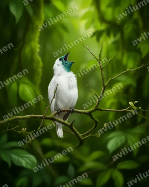 Illustration im Stil Realistisch: Nacktkehl-Glockenvogel (Procnias nudicollis)
