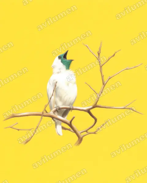 Illustration im Stil Buntstift: Nacktkehl-Glockenvogel (Procnias nudicollis)