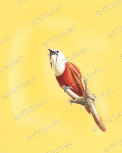 Illustration Crayon de couleur : Procnias tricarunculatus (Araponga tricaronculé)
