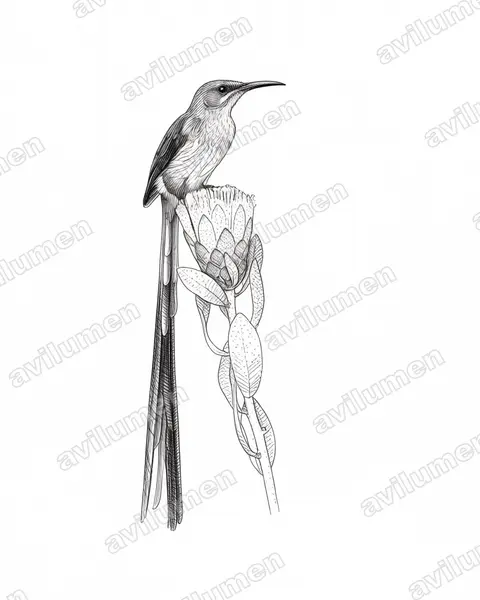 開普頓雁（Promerops cafer）的钢笔墨线插画