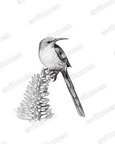 Ilustración en Tinta: Promerops gurneyi (Mielero-abejaruco de Gurney)