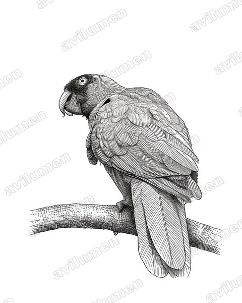 Ink illustration: Prosopeia personata (Masked shining parrot)