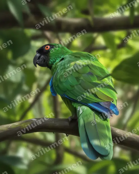Realistic illustration: Prosopeia personata (Masked shining parrot)