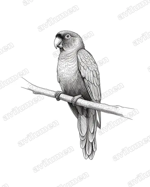 Illustration im Stil Tusche: Pompadoursittich (Prosopeia tabuensis)