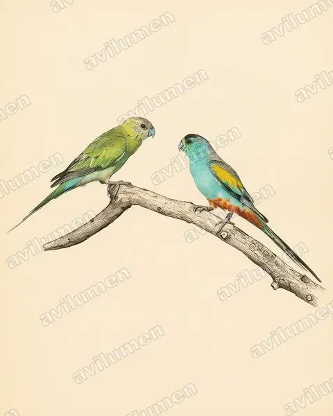 金肩鸚鵡（Psephotellus chrysopterygius）的古典图版插画