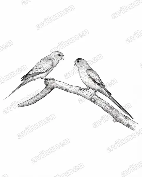 金肩鸚鵡（Psephotellus chrysopterygius）的钢笔墨线插画