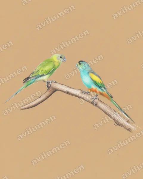 金肩鸚鵡（Psephotellus chrysopterygius）的彩色铅笔插画
