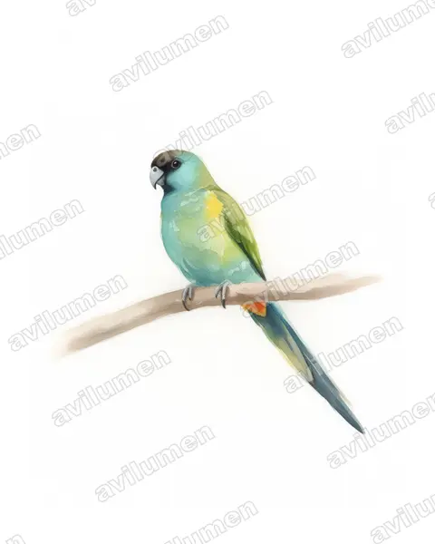 Watercolor illustration: Psephotellus dissimilis (Hooded Parrot)