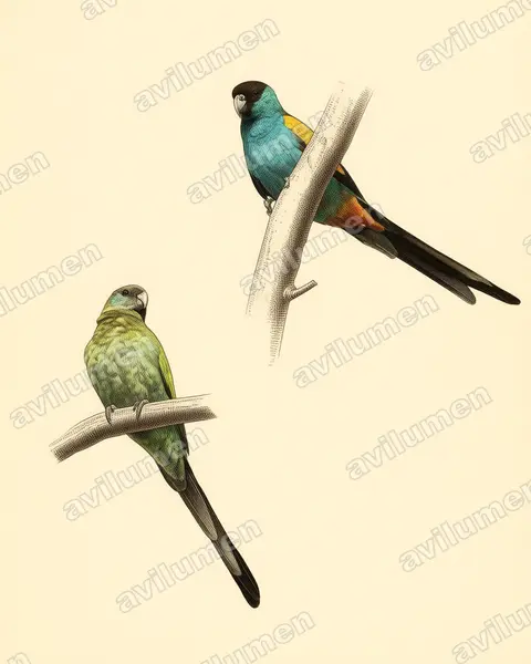 Vintage plate illustration: Psephotellus dissimilis (Hooded Parrot)