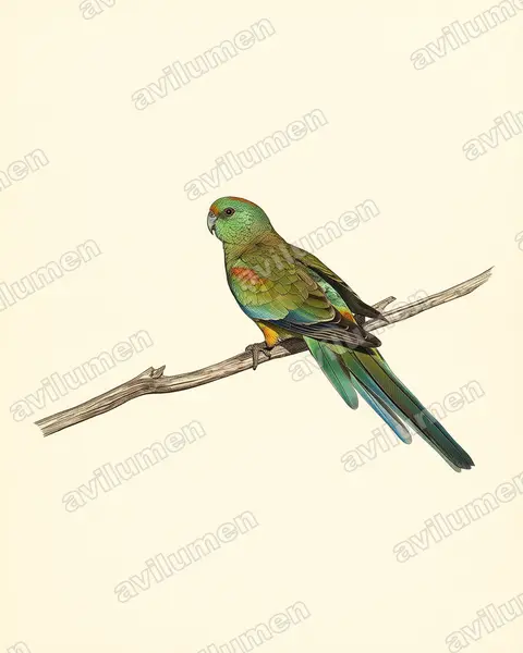 Illustration im Stil Historische Tafel: Vielfarbensittich (Psephotellus varius)