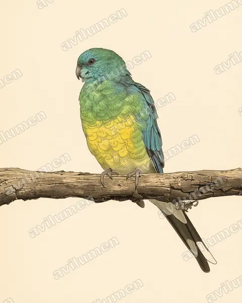 Illustration im Stil Historische Tafel: Singsittich (Psephotus haematonotus)