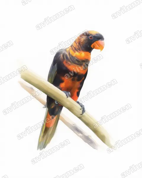 Illustration Aquarelle : Pseudeos fuscata (Lori sombre)
