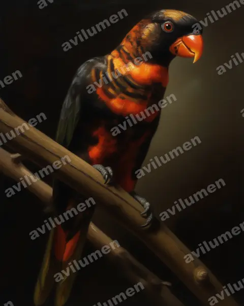 Illustration Huile : Pseudeos fuscata (Lori sombre)