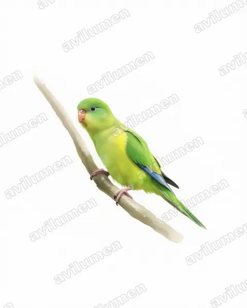 Watercolor illustration: Psilopsiagon aurifrons (Mountain Parakeet)
