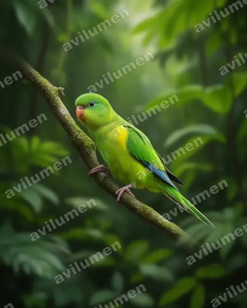 Realistic illustration: Psilopsiagon aurifrons (Mountain Parakeet)
