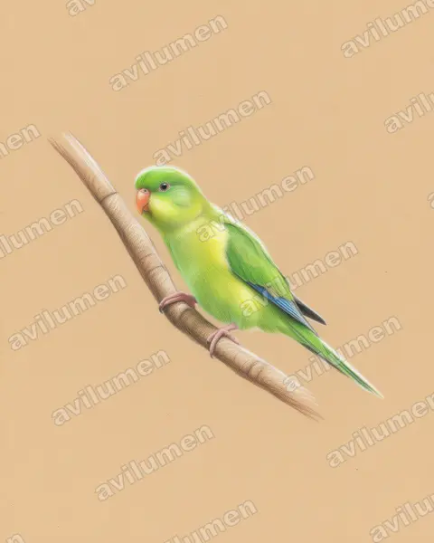 Colored pencil illustration: Psilopsiagon aurifrons (Mountain Parakeet)