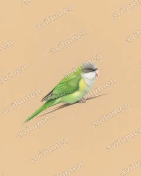 Illustration Crayon de couleur : Psilopsiagon aymara (Toui aymara)