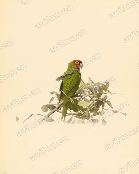 Illustration Planche ancienne : Psittacara erythrogenys (Conure à tête rouge)