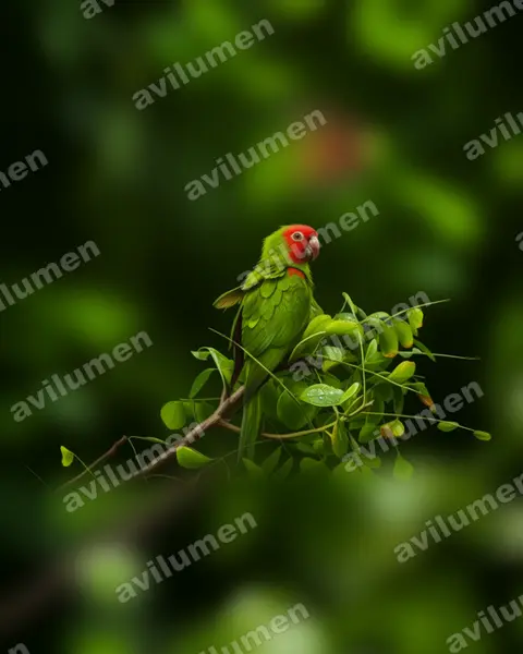 Illustration Réaliste : Psittacara erythrogenys (Conure à tête rouge)