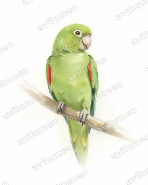 Watercolor illustration: Psittacara euops (Cuban parakeet)