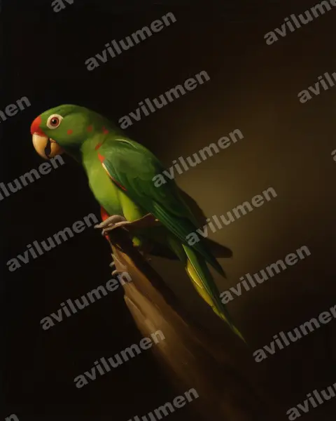 Illustration Huile : Psittacara finschi (Conure de Finsch)