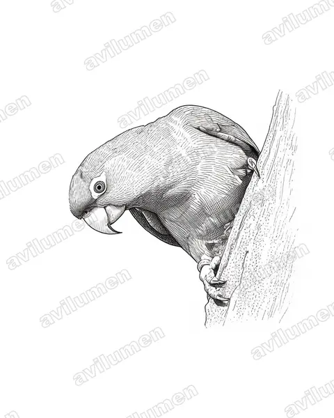 Ilustración en Tinta: Psittacara frontatus (Aratinga cordillerana)